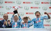 11 May 2016; Scoil Choilmcille, Mount Hanover, Duleek, Meath, captain Adam Kelly lifts the cup after winning the Tournament 'A' Schools competition. SPAR FAI Primary School 5s National Finals, Aviva Stadium, Dublin. Picture credit: Piaras Ó Mídheach / SPORTSFILE