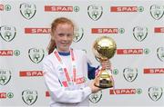 11 May 2016; Player of the Tournament 'B' Schools Kate Slevin, from Claregalway NS, Galway, with her award. SPAR FAI Primary School 5s National Finals, Aviva Stadium, Dublin. Picture credit: Piaras Ó Mídheach / SPORTSFILE