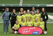 11 May 2016; The Mulroy Soccer Academy team, from Fanad, Co. Donegal, with Republic of Ireland Ladies team manager Sue Ronan and Republic of Ireland and Wexford Youths player Rianna Jarrett. Aviva Stadium, Dublin. Picture credit: Matt Browne / SPORTSFILE