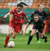 11 May 2016; Leanne Kiernan, Shelbourne Ladies, in action against Emma Hansbury, Wexford Youth WFC. Continental Tyres Women's National League, Wexford Youth WFC v Shelbourne Ladies, Tolka Park, Drumcondra, Dublin. Picture credit: Oliver McVeigh / SPORTSFILE