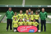 11 May 2016; The Evergreen FC team, from Co. Kilkenny, with Republic of Ireland and Wexford Youths player Rianna Jarrett. Aviva Stadium, Dublin. Picture credit: Matt Browne / SPORTSFILE