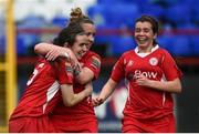 11 May 2016; Rebecca Creagh, Shelbourne Ladies, centre, celebrates with Dearbhaile Beirne, left, and Sophie Watters after scoring her side's third goal. Continental Tyres Women's National League, Wexford Youth WFC v Shelbourne Ladies, Tolka Park, Drumcondra, Dublin. Picture credit: Oliver McVeigh / SPORTSFILE