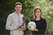 14 May 2016; Dundalk FC's Ronan Finn is presented with the SSE Airtricity/SWAI Player of the Month Award for April 2016 by Anne Sweeney from SSE Airtricity. Davenport Hotel, Merrion Square, Dublin. Picture credit: Matt Browne / SPORTSFILE