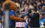 7 May 2016; Leo The Lion meets a supporter. Guinness PRO12, Round 22, Leinster v Benetton Treviso. RDS Arena, Ballsbridge, Dublin. Picture credit: Ramsey Cardy / SPORTSFILE
