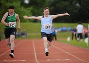 10 June 2010; Adam Lalor, from Clonee, Co. Meath, celebrates during his athletics divisioning event at the 2010 Special Olympics Ireland Games. University of Limerick, Limerick. Picture credit: Stephen McCarthy / SPORTSFILE