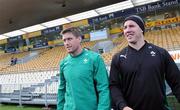 11 June 2010; Ireland's Ronan O'Gara, left, and Paddy Wallace make their way onto the pitch for the squad captain's run ahead of their match against New Zealand on Saturday. Yarrow Stadium, New Plymouth, New Zealand. Picture credit: Ross Setford / SPORTSFILE