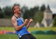 11 June 2010; Eddie Kennedy, from Drogheda, Co. Louth, celebratres winning his 100m athletics event during the second day of the  2010 Special Olympics Ireland Games. University of Limerick, Limerick. Picture credit: Stephen McCarthy / SPORTSFILE