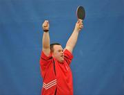 11 June 2010; Sean Nestor, from Milltownmalbay, Co. Clare, celebrates to the crowd during his final round division Table Tennis event during the second day of the 2010 Special Olympics Ireland Games. Tailteann Centre, Mary Immaculate College, Limerick. Picture credit: Stephen McCarthy / SPORTSFILE