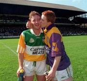 14 June 1998; The Whelahan brothers Brian, left, and Barry celebrate after the Leinster Senior Hurling Championship Semi-Final match between Offaly and Wexford at Croke Park in Dublin. Photo by Ray McManus/Sportsfile