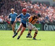 31 May 1998; DJ Carey of Kilkenny in action against Sean Power of Dublin during the Leinster GAA Hurling Senior Championship Quarter-Final match between Dublin and Kilkenny at Parnell Park in Dublin. Photo by Brendan Moran/Sportsfile