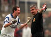 31 May 1998; Monaghan captain Edwin Murphy pleads with referee Michael McGrath after being sent off during the Ulster GAA Football Senior Championship Quarter-Final match between Derry and Monaghan at Celtic Park in Derry. Photo by David Maher/Sportsfile