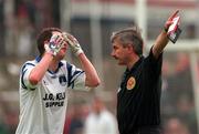 31 May 1998; Edwin Murphy of Monaghan is sent off by referee Michael McGrath during the Ulster GAA Football Senior Championship Quarter-Final match between Derry and Monaghan at Celtic Park in Derry. Photo by David Maher/Sportsfile
