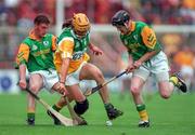 24 May 1998; Ger Oakley of Offaly in action against Anton O'Neill, left, and Gerard O'Neill of Meath during the Leinster GAA Senior Hurling Championship Quarter-Final match between Offaly and Meath at Croke Park in Dublin. Photo by Ray McManus/Sportsfile