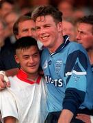 17 September 1995, Dublin players Jason Sherlock, left, and Paul Bealin celebrate after the 1995 All Ireland Final, Dublin V Tyrone, Croke Park. Picture Credit: David Maher/SPORTSFILE