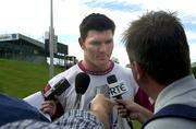 14 June 2001; Daniel Herbert, captain of the Queensland Reds, is interviewed by British and Irish media after a Queensland Reds Training Session at Brisbane in Queensland, Australia. Photo by Matt Browne/Sportsfile