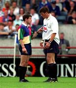 26 May 2001; Referee Alain Rolland has a word with Donnacha O'Callaghan of Cork Constitution during the AIB All-Ireland League Final match between Dungannon and Cork Constitution at Lansdowne Road in Dublin. Photo by Brendan Moran/Sportsfile