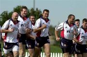 15 June 2001; British and Irish Lions players, from left, Keith Wood, Malcolm O'Kelly, Jeremy Davidson, Rob Henderson, Brian O'Driscoll and Ronan O'Gara during a British and Irish Lions Training Session at Brisbane Grammar School Playing Fields in   Queensland, Australia. Photo by Matt Browne/Sportsfile
