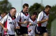 15 June 2001; British and Irish Lions players, from left, Keith Wood, Malcolm O'Kelly and Jeremy Davidson during a British and Irish Lions Training Session at Brisbane Grammar School Playing Fields in Queensland, Australia. Photo by Matt Browne/Sportsfile