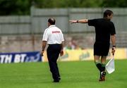 17 June 2001; Derry Manager Eamonn Coleman is ordered off the field during the Bank of Ireland Ulster Senior Football Championship Semi-Final match between Tyrone and Derry at St Tiernach's Park in Clones, Monaghan. Photo by Damien Eagers/Sportsfile