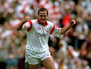 17 June 2001; Stephen O'Neill of Tyrone celebrates after scoring his side's third goal during the Bank of Ireland Ulster Senior Football Championship Semi-Final match between Tyrone and Derry at St Tiernach's Park in Clones, Monaghan. Photo by Damien Eagers/Sportsfile