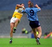 17 June 2001; Mel Keeneghan of Offaly in action against Darren Homan of Dublin during the Bank of Ireland Leinster Senior Football Championship Semi-Final match between Dublin and Offaly at Croke Park in Dublin. Photo by Ray McManus/Sportsfile