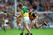 10 June 2001; Simon Whelahan of Offaly in action against Charlie Carter of Kilkenny during the Guinness Leinster Senior Hurling Championship Semi-Final match between Kilkenny and Offaly at Croke Park in Dublin. Photo by Ray McManus/Sportsfile