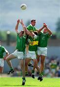 17 June 2001; Denis O'Dwyer, top, and William Kirby of Kerry contest a high ball against Conor Mullane, left, and Jason Stokes of Limerick during the Bank of Ireland Munster Senior Football Championship Semi-Final match between Kerry and Limerick at Fitzgerald Stadium in Killarney, Kerry. Photo by Brendan Moran/Sportsfile