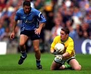17 June 2001; Pauric Kelly of Offaly in action against Senan Connell of Dublin during the Bank of Ireland Leinster Senior Football Championship Semi-Final match between Dublin and Offaly at Croke Park in Dublin. Photo by Ray Lohan/Sportsfile