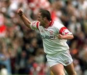 17 June 2001; Stephen O'Neill of Tyrone celebrates after scoring his side's third goal during the Bank of Ireland Ulster Senior Football Championship Semi-Final match between Tyrone and Derry at St Tiernach's Park in Clones, Monaghan. Photo by Damien Eagers/Sportsfile