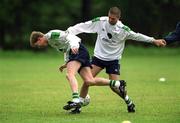 3 June 2001; Steve Staunton, left, and Niall Quinn during a Republic of Ireland Training Session in Tallinn, Estonia. Photo by Damien Eagers/Sportsfile
