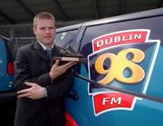 22 June 2001; Dublin footballer Dessie Farrell with his Bank of Ireland Man of the Match award, as voted by 98FM listeners, at Parnell Park in Dublin. Photo by Gerry Barton/Sportsfile