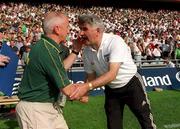 24 June 2001; Kildare manager Mick O'Dwyer, right, shakes hands with Meath manager Sean Boylan following the Bank of Ireland Leinster Senior Football Championship Semi-Final match between Meath and Kildare at Croke Park in Dublin. Photo by Damien Eagers/Sportsfile