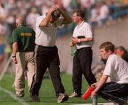 24 June 2001; Kildare manager Mick O'Dwyer reacts after a missed opportunity during the Bank of Ireland Leinster Senior Football Championship Semi-Final match between Meath and Kildare at Croke Park in Dublin. Photo by Damien Eagers/Sportsfile