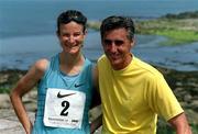24 June 2001; Sonia O'Sullivan, with her partner Nick Bideau, after her victory of the Nike / Ballycotton &quot;10&quot; in Ballycotton, Cork. Photo by Ronnie McGarry/Sportsfile