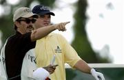 27 June 2001; Paul Lawrie of Scotland checks the yardage with the help from caddy Colin Byrne,  during the Pro Am ahead of the Murphy's Irish Open Golf Championship at Fota Island Golf Club in Fota Island, Cork. Photo by Brendan Moran/Sportsfile