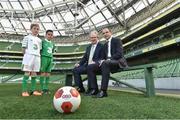13 May 2016; D.I.D Electrical, Ireland’s leading electrical retailer, which has 22 stores across the country, has today announced a four-year sponsorship deal with the Football Association of Ireland, which will see D.I.D. become the official electrical retail partner of the Association. As part of the sponsorship agreement, D.I.D. Electrical will supply equipment for a games and entertainment room for the Republic of Ireland squad at their EURO 2016 base in Versailles, just outside Paris. The Irish-owned electrical retailer will be supplying the latest in tech and gadgets to the team including games consoles, big screen televisions and a selection of tablets. Pictured are Republic of Ireland manager Martin O'Neill with Donal Horgan, Managing Director of D.I.D Electrical, 10 year old Shane Bridgeman, right, from Irishtown, Dublin, and 11 year old Christopher Sheils, from Rathcoffey, Co. Kildare. Aviva Stadium, Lansdowne Road, Dublin. Picture credit: Matt Browne / SPORTSFILE
