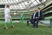 13 May 2016; D.I.D Electrical, Ireland’s leading electrical retailer, which has 22 stores across the country, has today announced a four-year sponsorship deal with the Football Association of Ireland, which will see D.I.D. become the official electrical retail partner of the Association. As part of the sponsorship agreement, D.I.D. Electrical will supply equipment for a games and entertainment room for the Republic of Ireland squad at their EURO 2016 base in Versailles, just outside Paris. The Irish-owned electrical retailer will be supplying the latest in tech and gadgets to the team including games consoles, big screen televisions and a selection of tablets. Pictured are Republic of Ireland manager Martin O'Neill with Donal Horgan, Managing Director of D.I.D Electrical, 10 year old Shane Bridgeman, centre, from Irishtown, Dublin, and 11 year old Christopher Sheils, from Rathcoffey, Co. Kildare. Aviva Stadium, Lansdowne Road, Dublin. Picture credit: Matt Browne / SPORTSFILE
