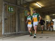 7 May 2016; Offaly's Joe Bergin, right, and Shane Kinsella make their way onto the pitch for the start of the match. Leinster GAA Hurling Championship Qualifier, Round 2, Offaly v Carlow. O'Connor Park, Tullamore, Co. Offaly. Picture credit: Matt Browne / SPORTSFILE
