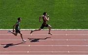 14 May 2016; David Murphy, CBS Kilkenny, on his way to winning the Intermediate Boys 100m, ahead of Josh Finnegan Murphy, St Mac Daras, during day 2 of the GloHealth Leinster Schools Track & Field Championships. Morton Stadium, Santry. Picture credit: Sam Barnes / SPORTSFILE