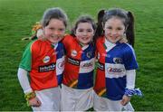 14 May 2016; Laois and Carlow supporters, from left, and sisters Katie, aged 7, Molly, aged 4, and Lucie O'Reilly, aged 6, from Killeen, on the Laois Carlow border, at the Leinster GAA Football Senior Championship, Round 1, Laois v Wicklow in O'Moore Park, Portlaoise, Co. Laois. Photo by Piaras O Midheach/Sportsfile