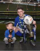 14 May 2016; Crumlin United's Gregory Moorhouse, and nephew 3 year old Mason, with the cup, man of the match award and match ball, after scoring a hat-trick. FAI Intermediate Cup Final, Crumlin United v Letterkenny Rovers. Aviva Stadium, Dublin. Picture credit: Ramsey Cardy / SPORTSFILE