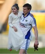 14 May 2016; Mark Timmons of Laois with his 9 year old daughter Kathlyn, who made her holy communion earlier in the day, after the Leinster GAA Football Senior Championship, Round 1, Laois v Wicklow in O'Moore Park, Portlaoise, Co. Laois. Photo by Matt Browne/Sportsfile