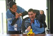 11 June 2010; Francis Donnelly, from Navan Road, Dublin, with coach Catalina Seno, in action during Motor Activity Training Programme at the 2010 Special Olympics Ireland Games. Tailteann Centre, Mary Immaculate College, Limerick. Picture credit: Diarmuid Greene / SPORTSFILE