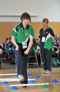 11 June 2010; Frances Kelly, from Cloonamahon, Co. Sligo, watched by coach Pauline McMorrow, in action during Motor Activity Training Programme at the 2010 Special Olympics Ireland Games. Tailteann Centre, Mary Immaculate College, Limerick. Picture credit: Diarmuid Greene / SPORTSFILE