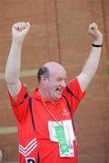 11 June 2010; John Dunlea, from Cork, celebrates his award for courage following the 100m athletics event during the second day of the 2010 Special Olympics Ireland Games. University of Limerick, Limerick. Picture credit: Stephen McCarthy / SPORTSFILE