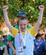 11 June 2010; Jason Downey, from Skerries, Dublin, celebrates after collecting his silver medal from the Division 41 Softball event during the second day of the 2010 Special Olympics Ireland Games. University of Limerick, Limerick. Picture credit: Stephen McCarthy / SPORTSFILE