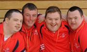 11 June 2010; Clare athletes, from left, John Ryan, from Ennis, Patrick O'Leary, Inagh, Ronan Keane, Sixmilebridge, and Sean Nestor, Miltown Malbay, during the second day of the 2010 Special Olympics Ireland Games. Tailteann Centre, Mary Immaculate Centre, Limerick. Picture credit: Stephen McCarthy / SPORTSFILE