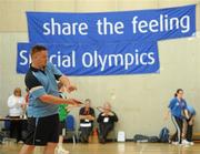 11 June 2010; Johnathan Deering, from Dunlavin, Co. Wicklow, in action during the Badminton event during the second day of the 2010 Special Olympics Ireland Games. Tailteann Centre, Mary Immaculate Centre, Limerick. Picture credit: Stephen McCarthy / SPORTSFILE