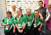 11 June 2010; Maurice Redmond, Chairman Special Olympics Eastern Region, left, and Tipperary hurler Conor O'Mahony with Connaught Team 6 athletes, from left, Deirdre Gannon, Anthony Grealis, Hugh Mohan and Gerard Rafter after receiving their gold medals for Division 5 Team Bowling event during the second day of the 2010 Special Olympics Ireland Games. Funworld, Ennis Road, Limerick. Picture credit: Stephen McCarthy / SPORTSFILE