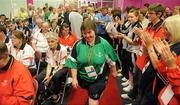 11 June 2010; Deirdre Gannon, Connaught Team 6, on her way to receiving her gold medal in the Division 5 Team Bowling event during the second day of the 2010 Special Olympics Ireland Games. Funworld, Ennis Road, Limerick. Picture credit: Stephen McCarthy / SPORTSFILE